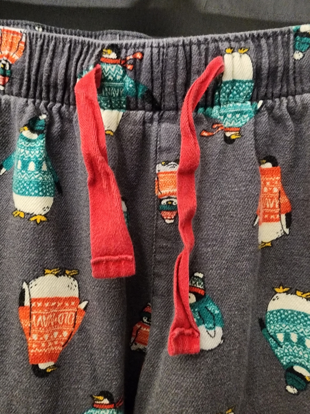 Old Navy Gray Penguin Pajama Pants with Red Drawstring Womens Size Small